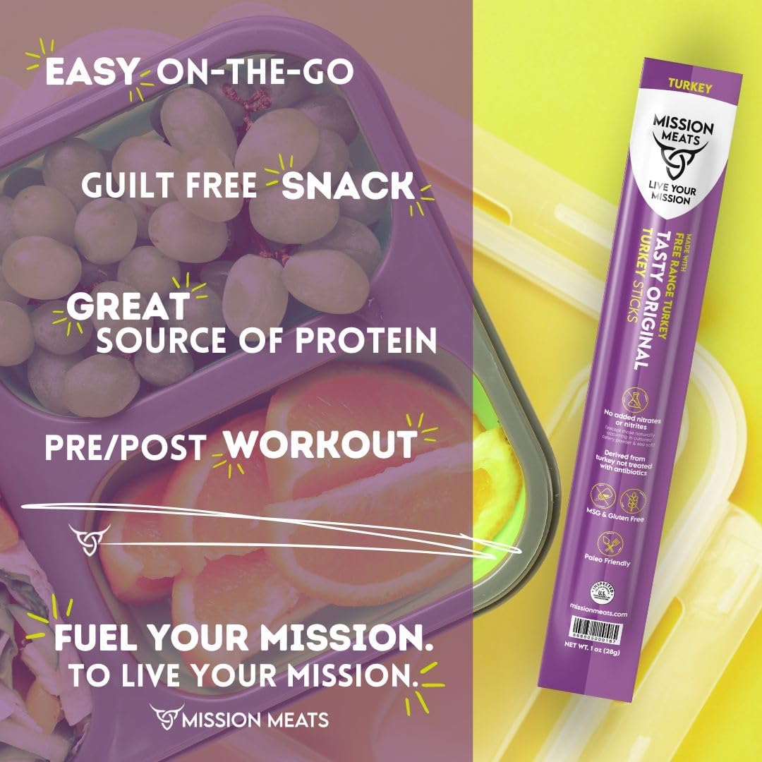 Mission Meats individually wrapped turkey sticks for mess-free snacking