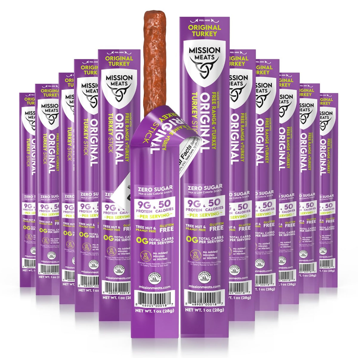 Mission Meats Original 1oz turkey sticks, high-protein snack in a convenient pack