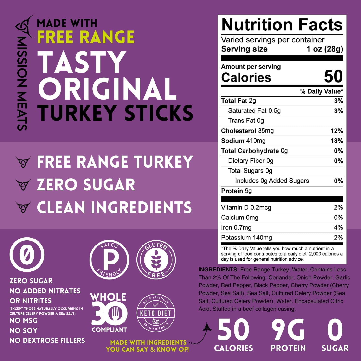 Mission Meats zero-sugar turkey sticks, keto-friendly and snack-ready