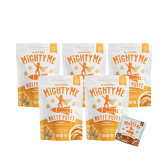 Mission Mighty Me Nutty Puffs front pack; organic, kid-friendly snack.