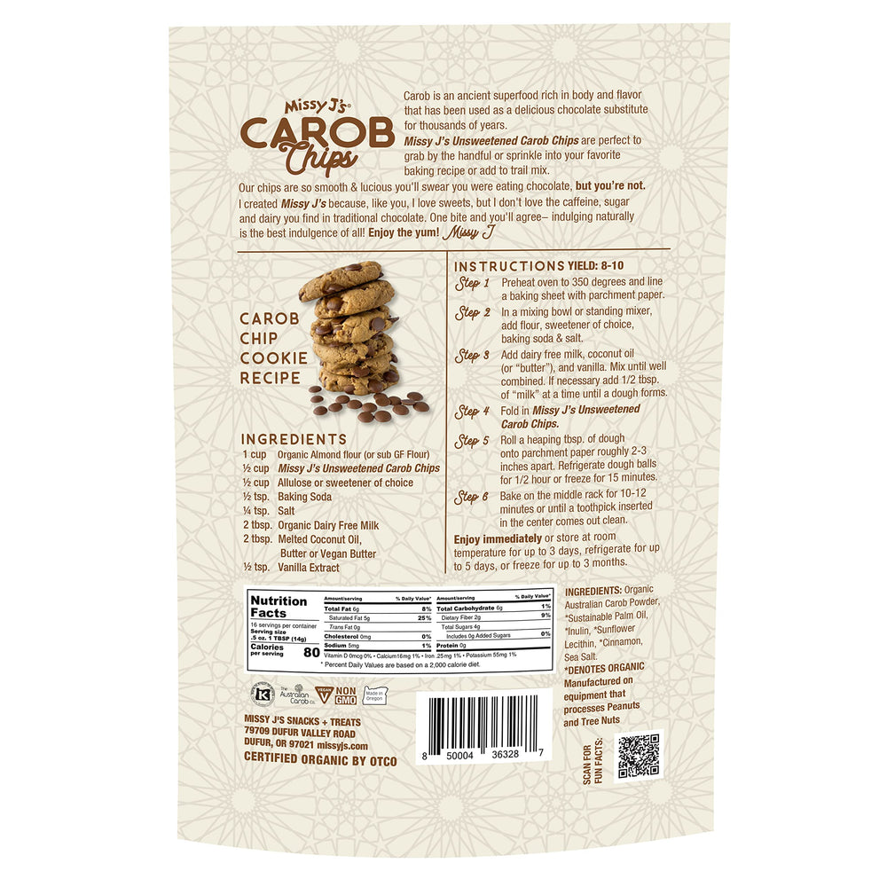 Missy J's organic ingredients label highlights organic, non-GMO, and gluten-free claims