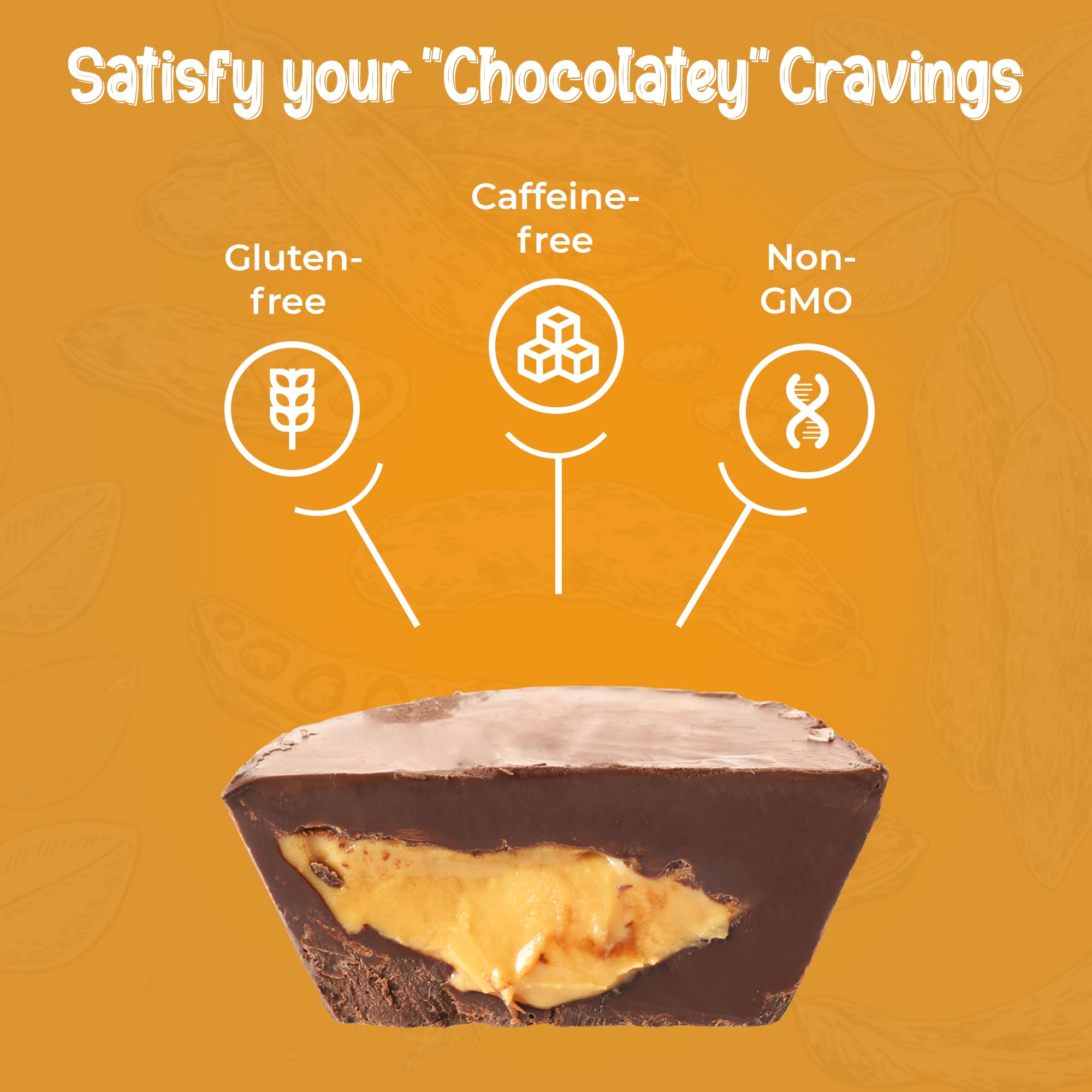 Missy J's Carob Cups ingredient closeup with organic, non-GMO formula
