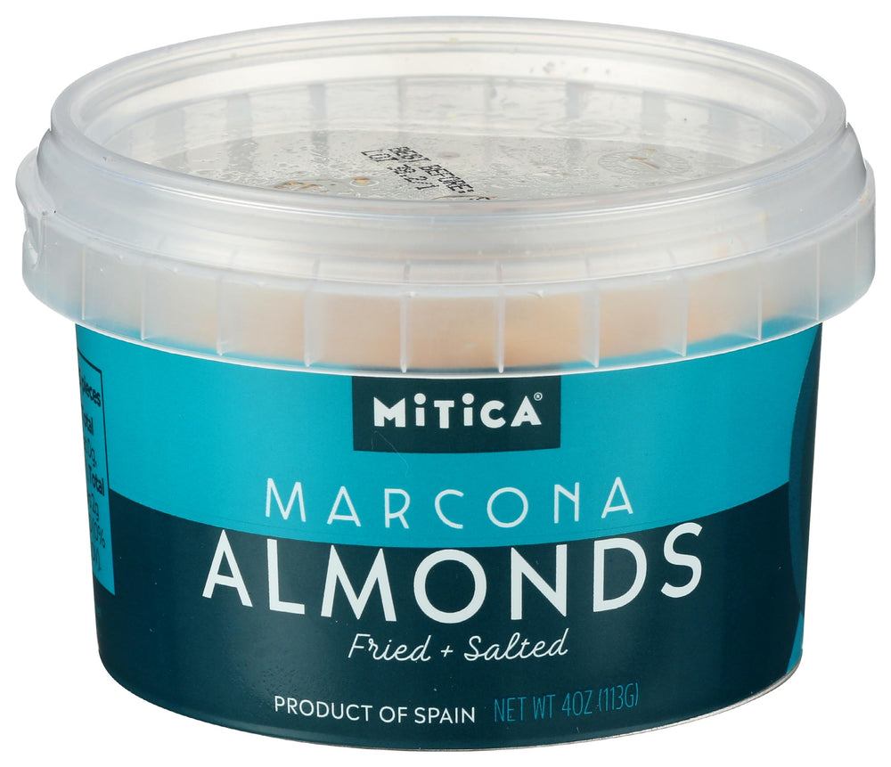 Mitica Marcona almonds in a tub, ready for snacking and sharing.