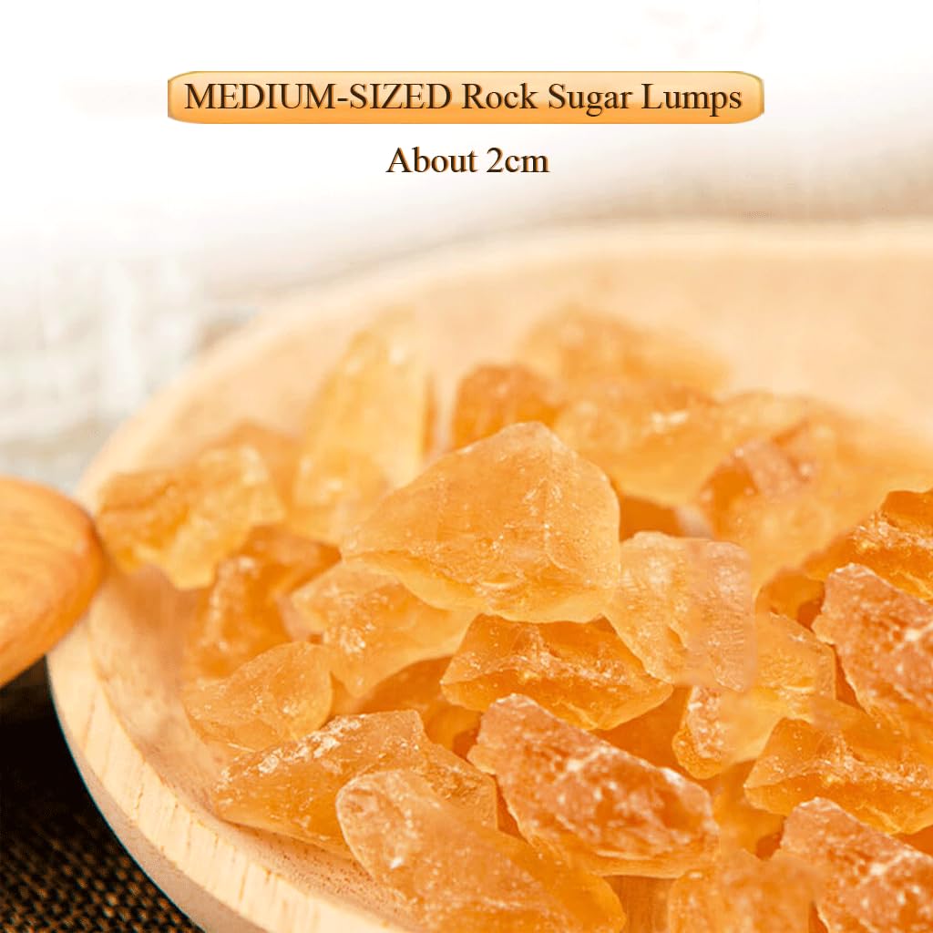 Close-up of pale yellow rock sugar crystals ideal for soups and broths.