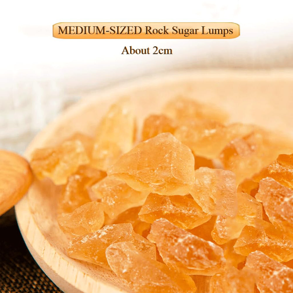 Close-up of pale yellow rock sugar crystals ideal for soups and broths.