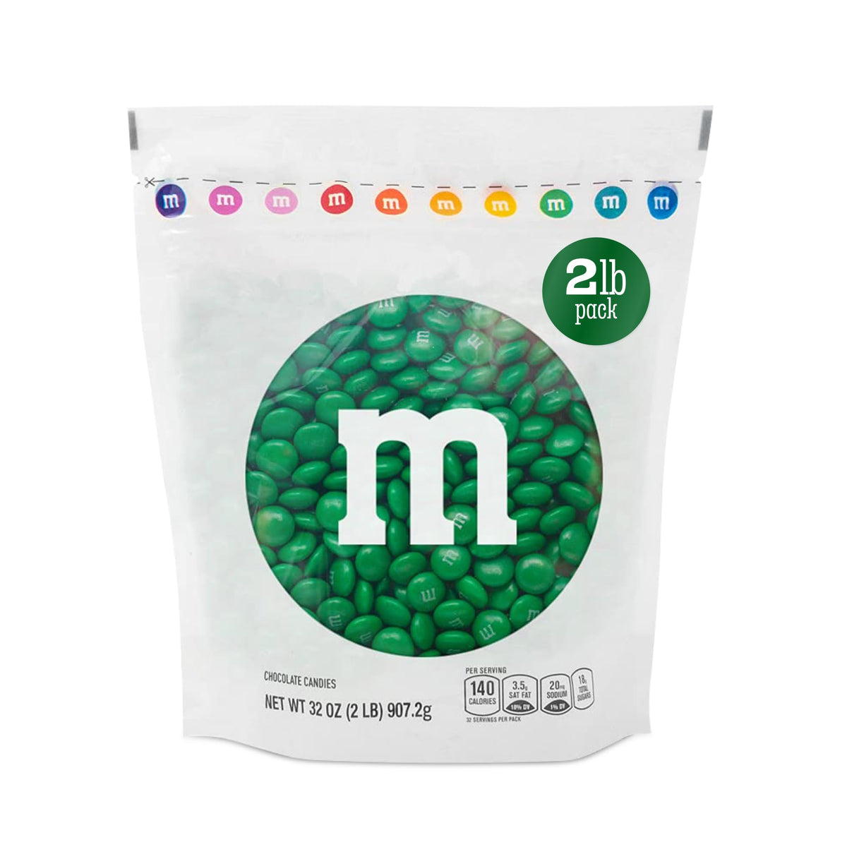 M&amp;M’S WORLD dark green milk chocolate candy bulk 2lb resealable pack for parties and gifts.
