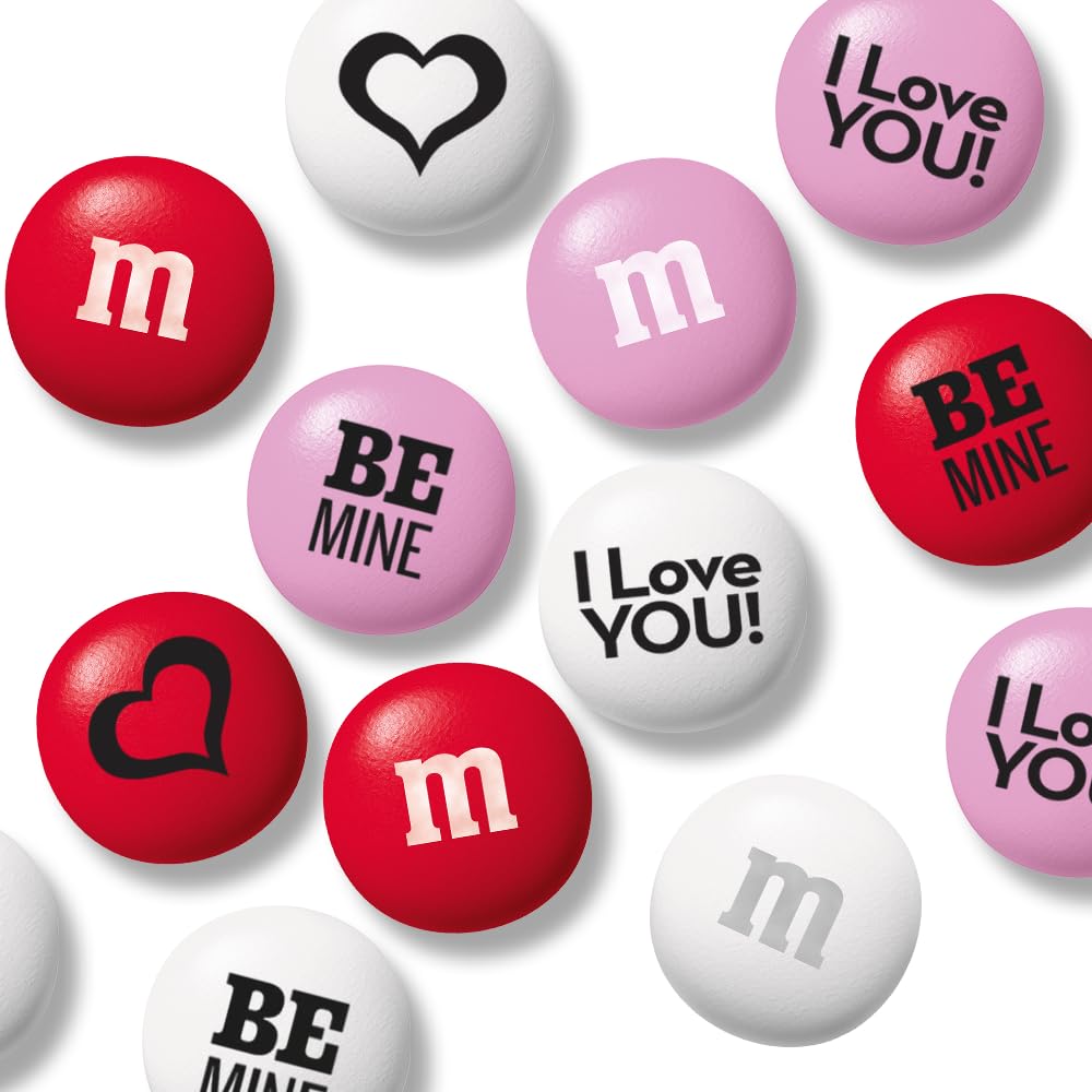 M&M’S World Valentine's candy blend featuring red, pink, and white hearts.