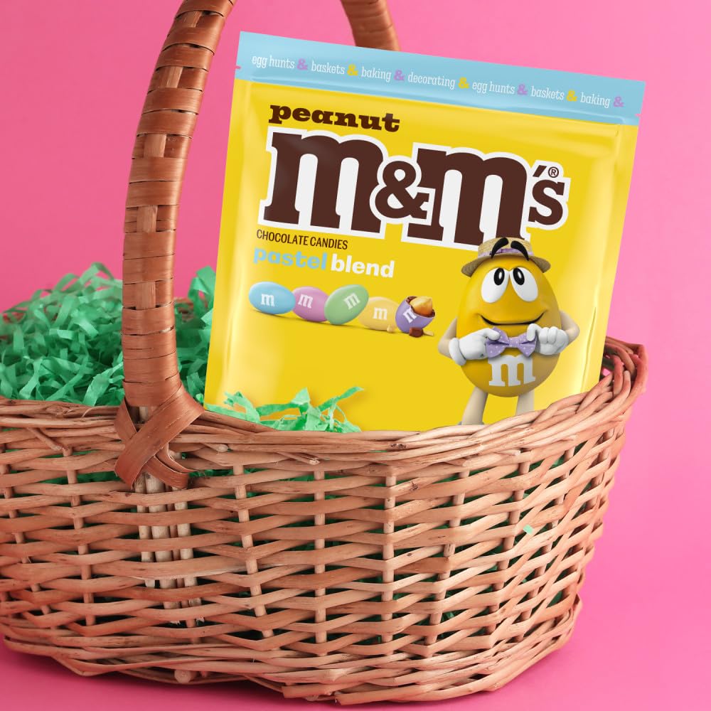 Candy buffet-ready display of pastel M&M's.