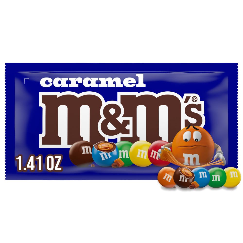 M&M's Caramel singles packaging in a bright tube, perfect for sharing.