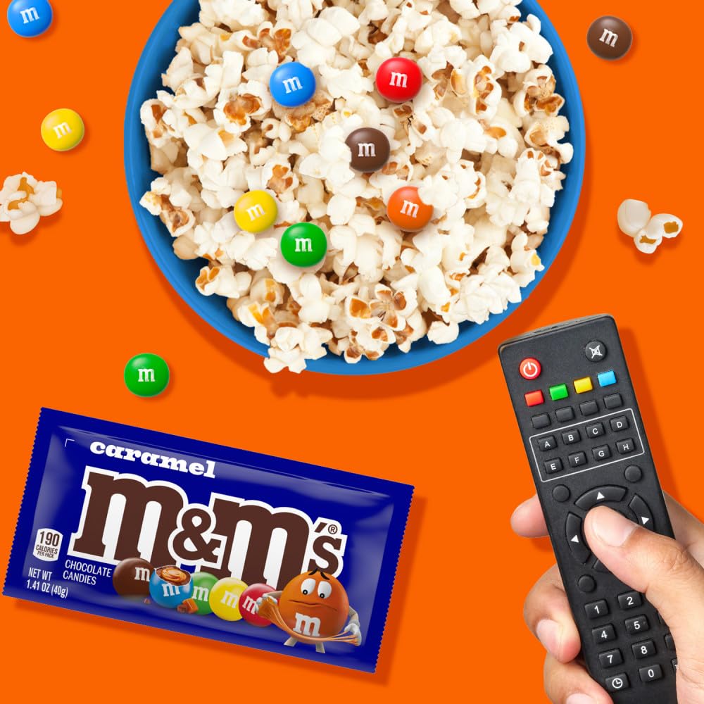 M&M's Caramel candy tube shown on a tabletop display.