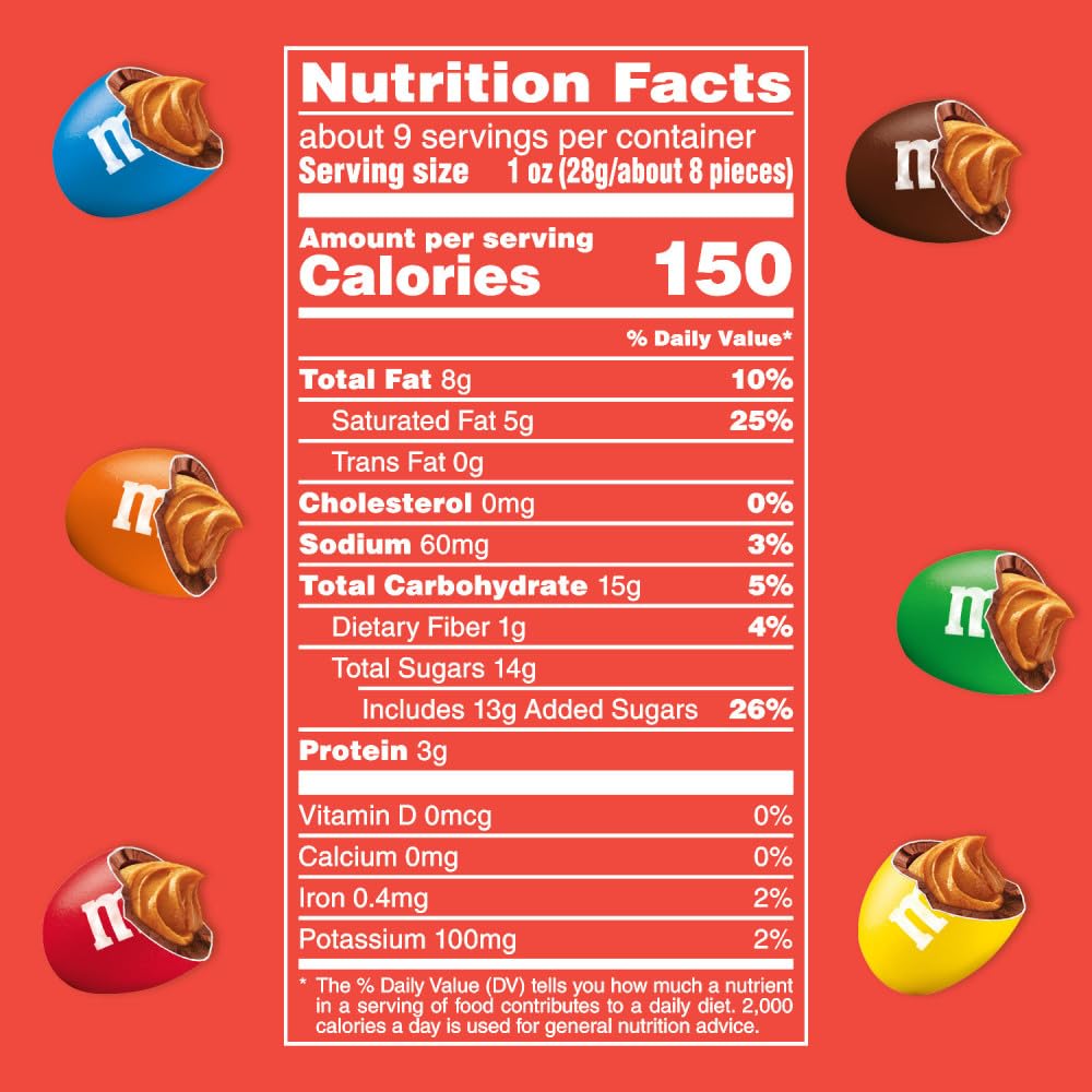 M&M's Mega Peanut Butter candies with milk chocolate shells, ideal for snacking.