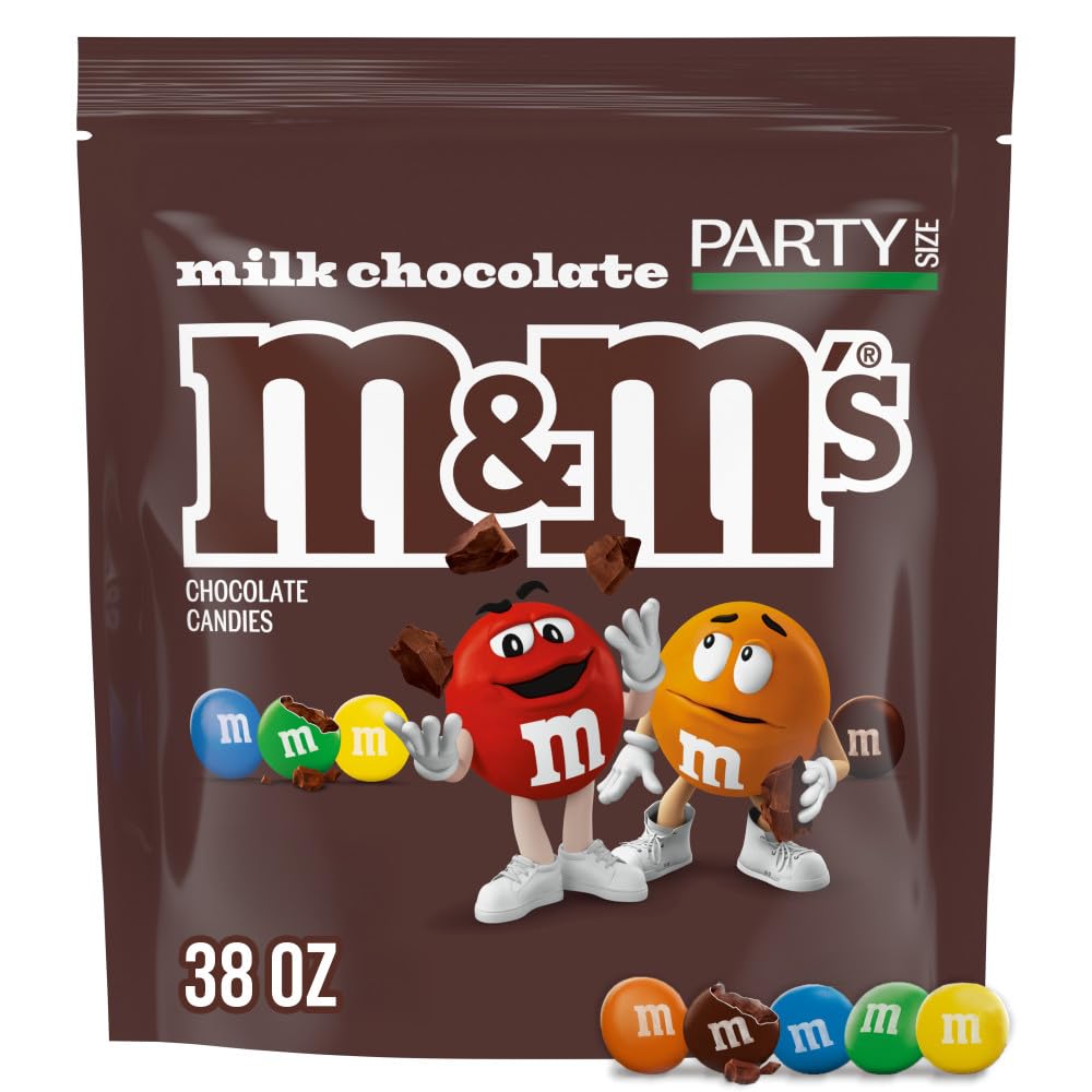 M&M's Milk Chocolate Candy party bulk bag pour keeps snacks ready for sharing.