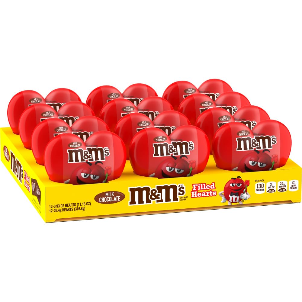 M&M'S milk chocolate Valentine heart box with colorful shells for gifting.