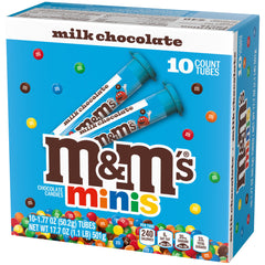 M&M'S MINIS milk chocolate candy tubes in a bulk box for party use