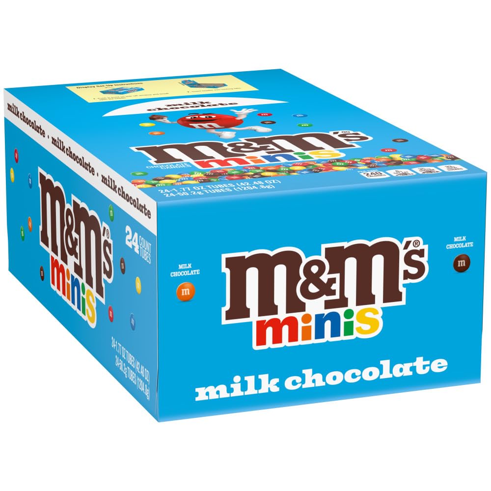 M&M'S Minis Milk Chocolate Tubes with colorful shells, ideal for sharing at gatherings.