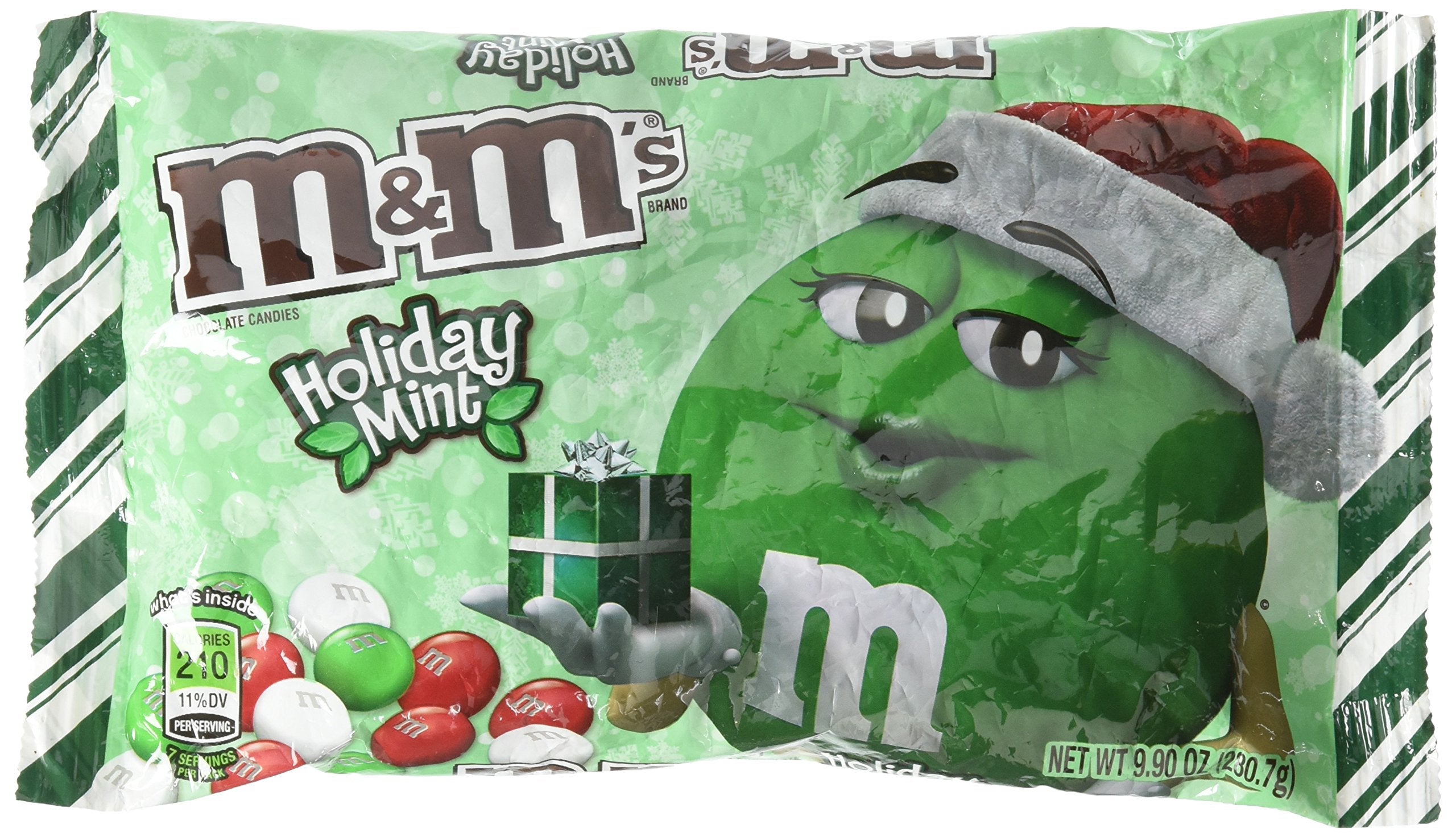 M&M's Mint Chocolate red-green-white bags for festive snacking.