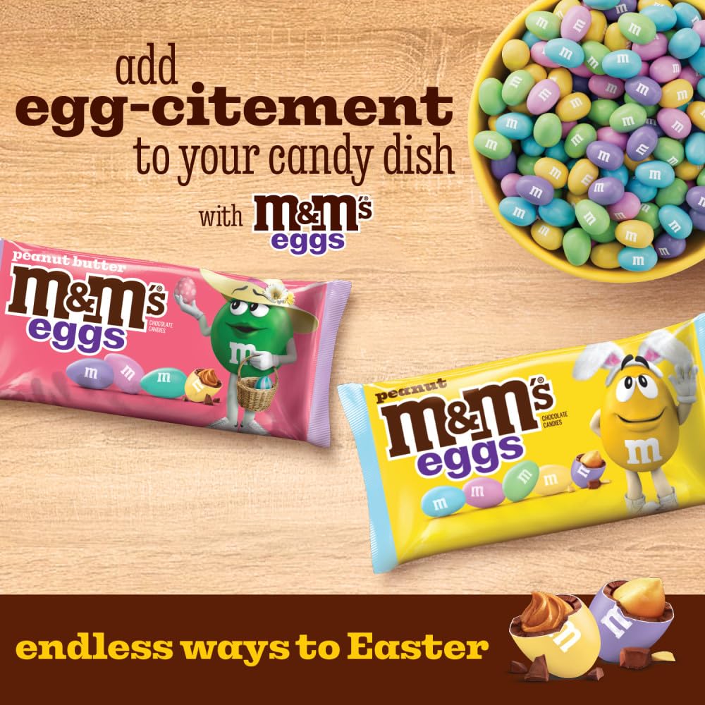 M&M'S Peanut Butter Eggs closeup, creamy center and pastel coating for desserts.