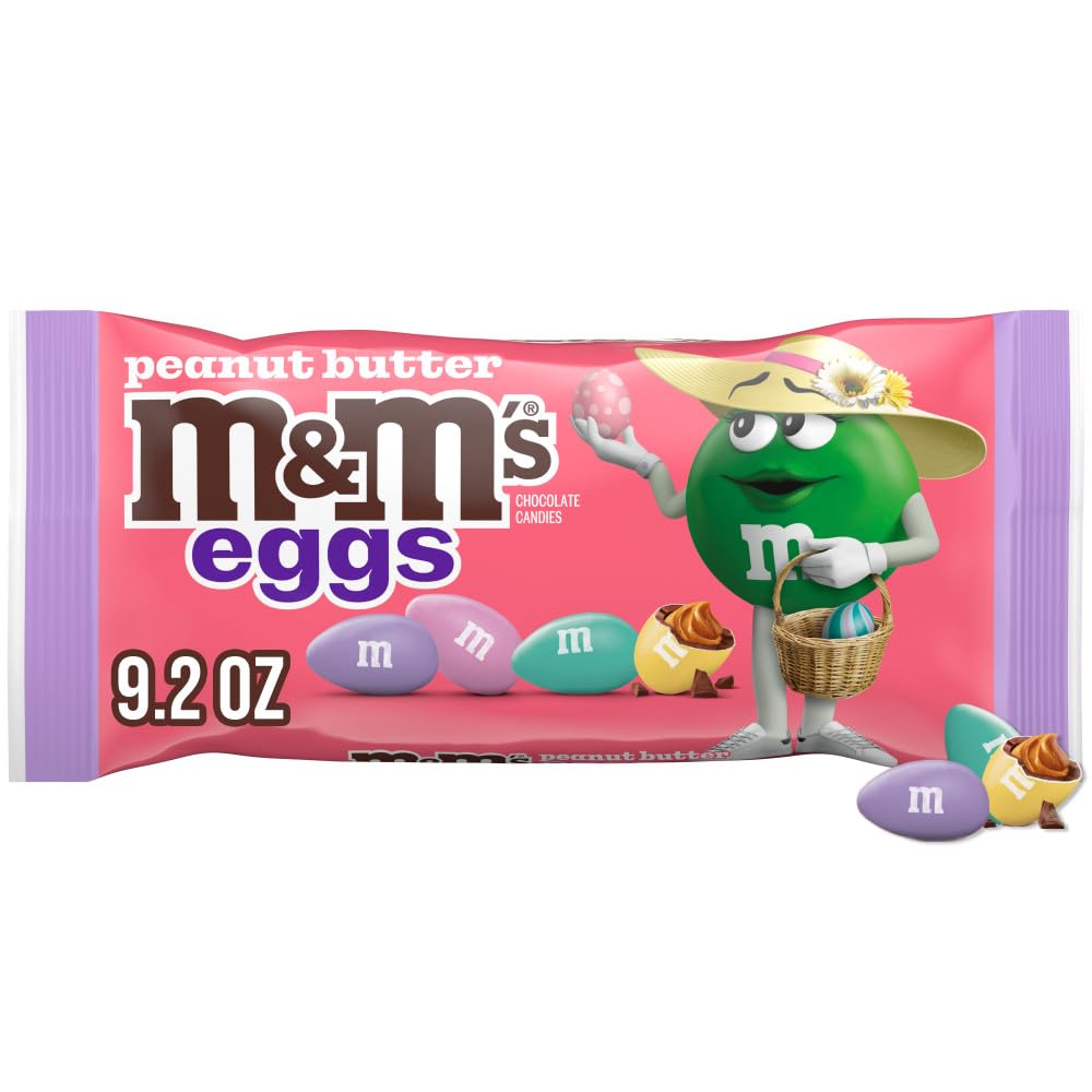 M&M'S Peanut Butter Eggs pack shot with pastel shells, ideal for Easter baskets.