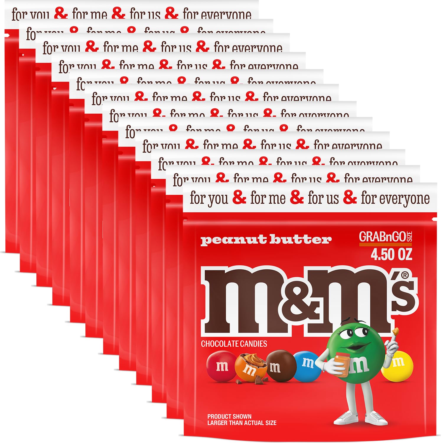 M&M'S Peanut Butter Milk Chocolate bag front view, perfect grab-and-go snack for travel.