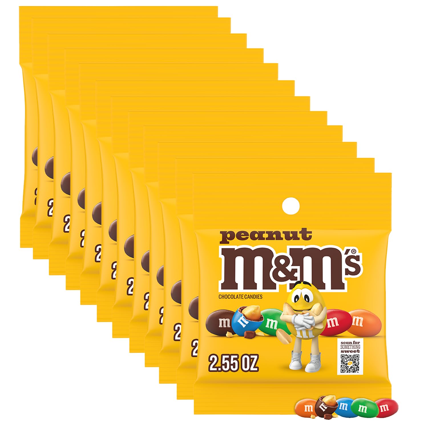 M&M'S Peanut Milk Chocolate candy bags with vibrant colors, ideal for sharing.