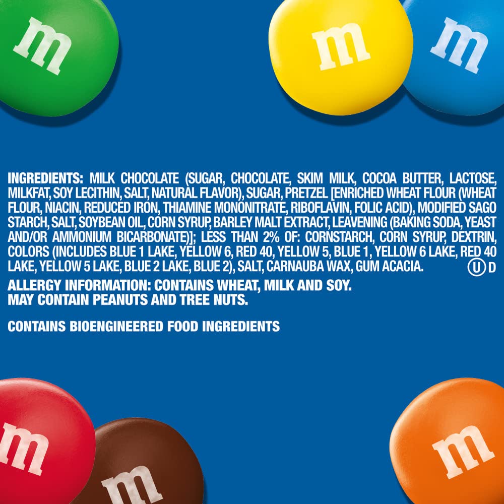 M&M'S Pretzel Milk Chocolate closeup shows candy shells and crunch