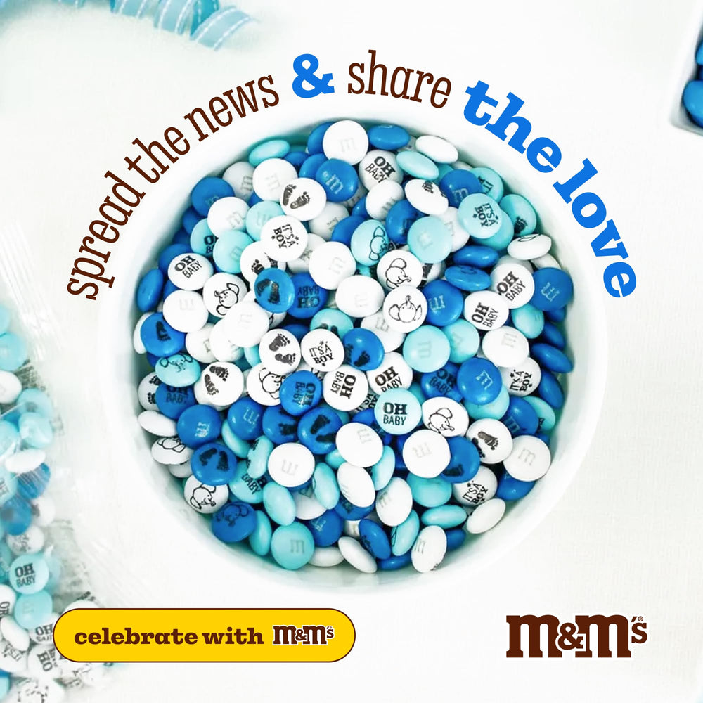 M&M’s World baby footprints icons on candies for baby showers.