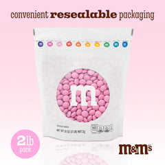 Resealable M&M’S WORLD bag of pink chocolates helps keep treats fresh between events.