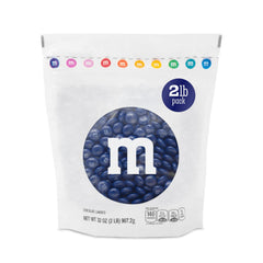 M&M’S WORLD dark blue milk chocolate bulk in a resealable pack, perfect for party prep.
