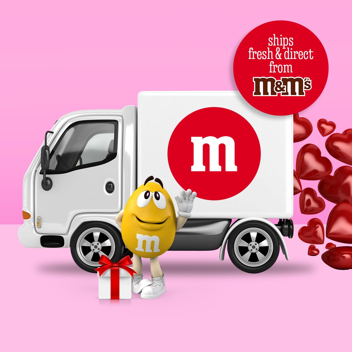 Fresh-shipped M&M’S World Galentine’s candy ready for celebrations.