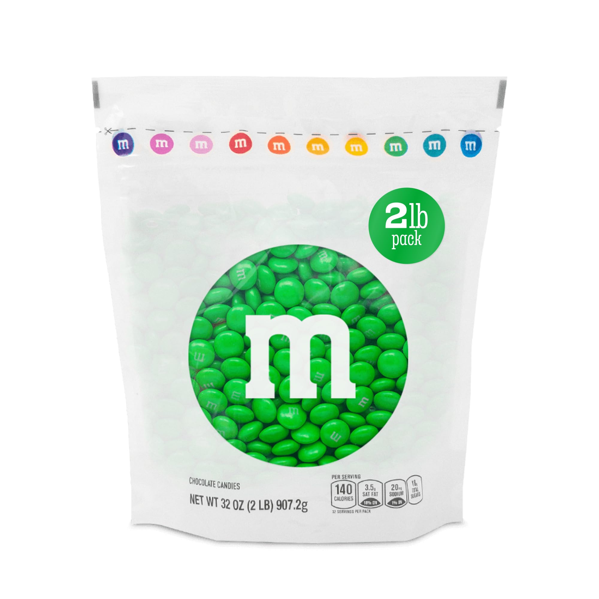 M&M'S World green milk chocolate candy 2lbs in resealable pack for easy freshness