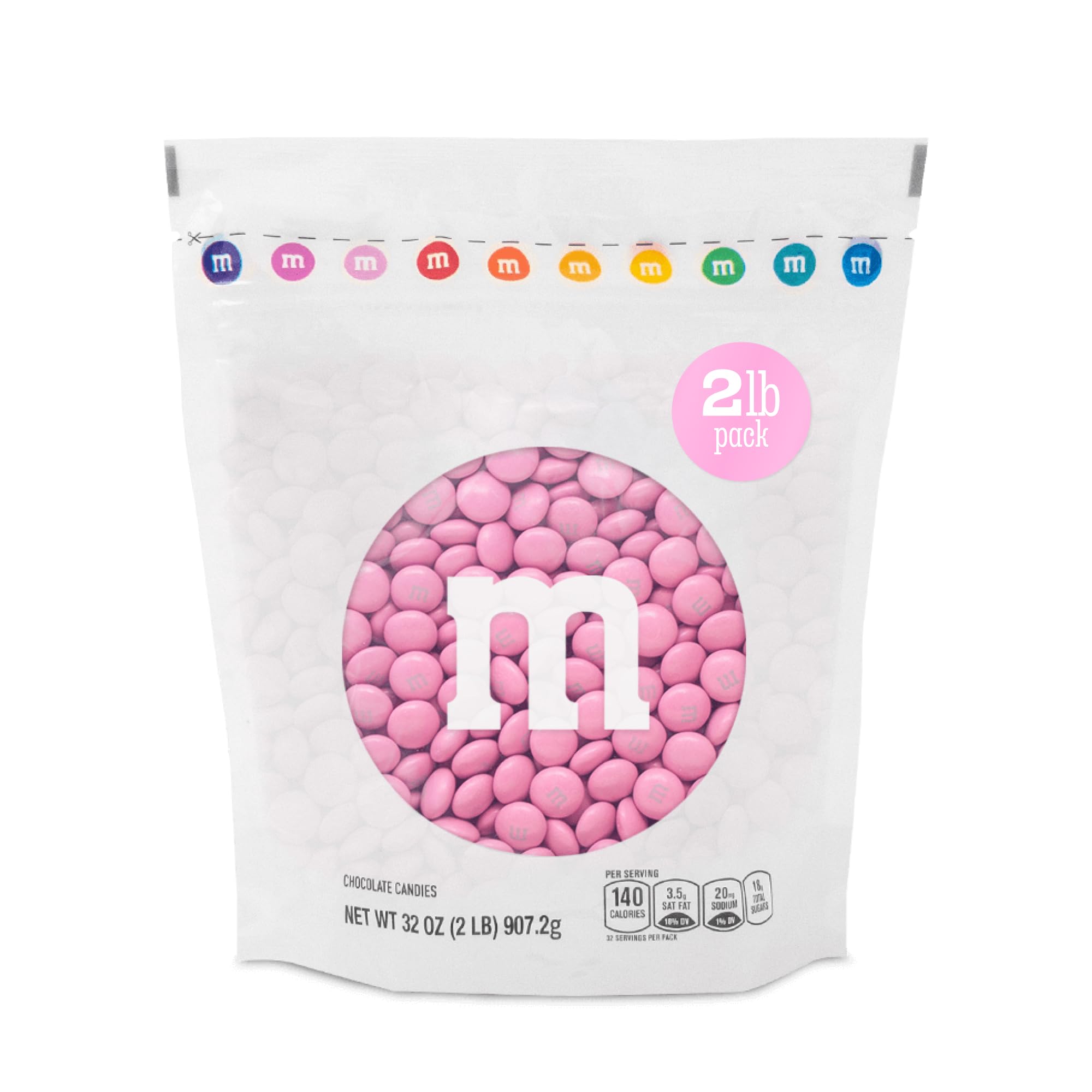 M&M’S WORLD pink milk chocolate candy 2lb pack ideal for party favors and pink decor.