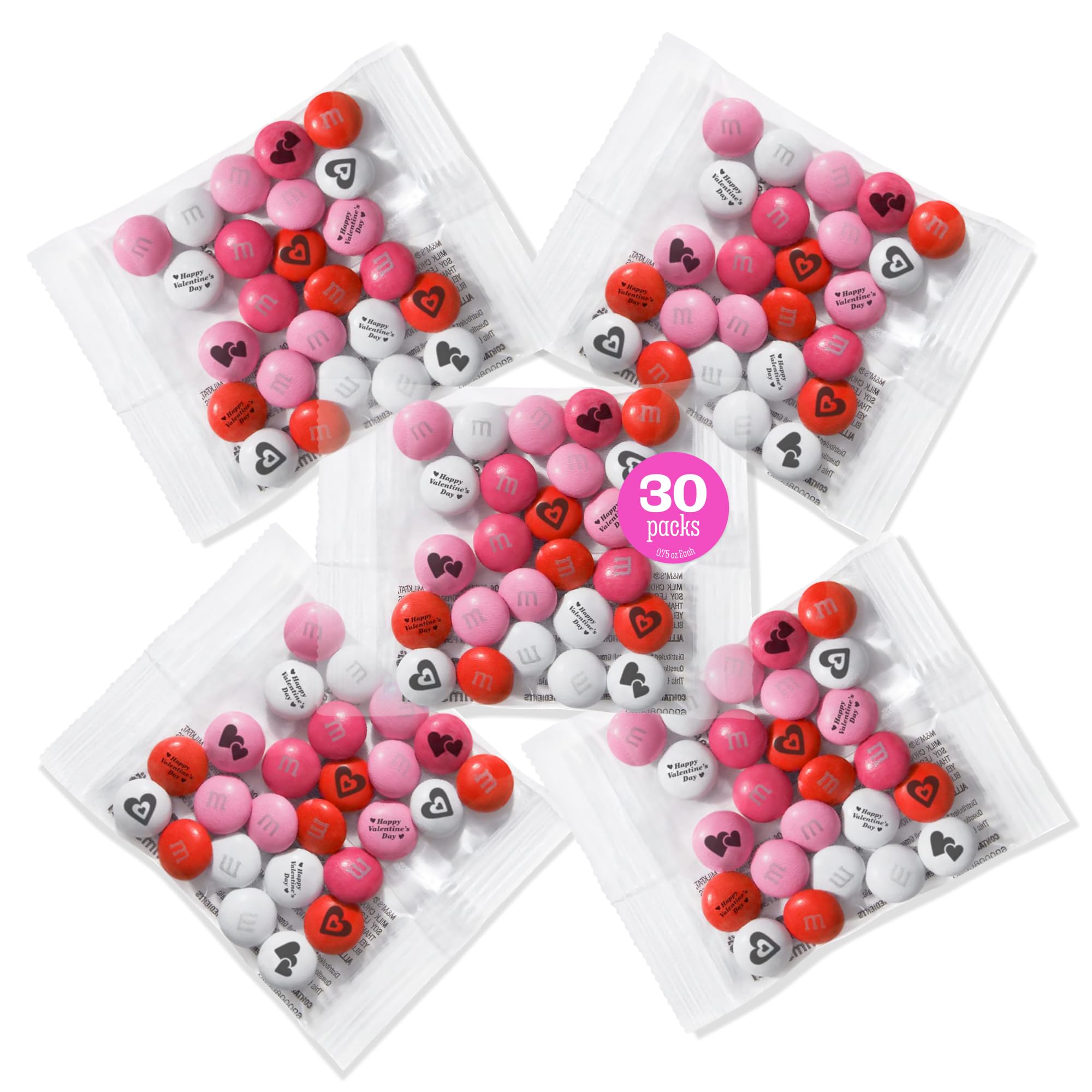 M&M’s World Valentine’s Day 30-pack individually wrapped for easy gifting and sharing.