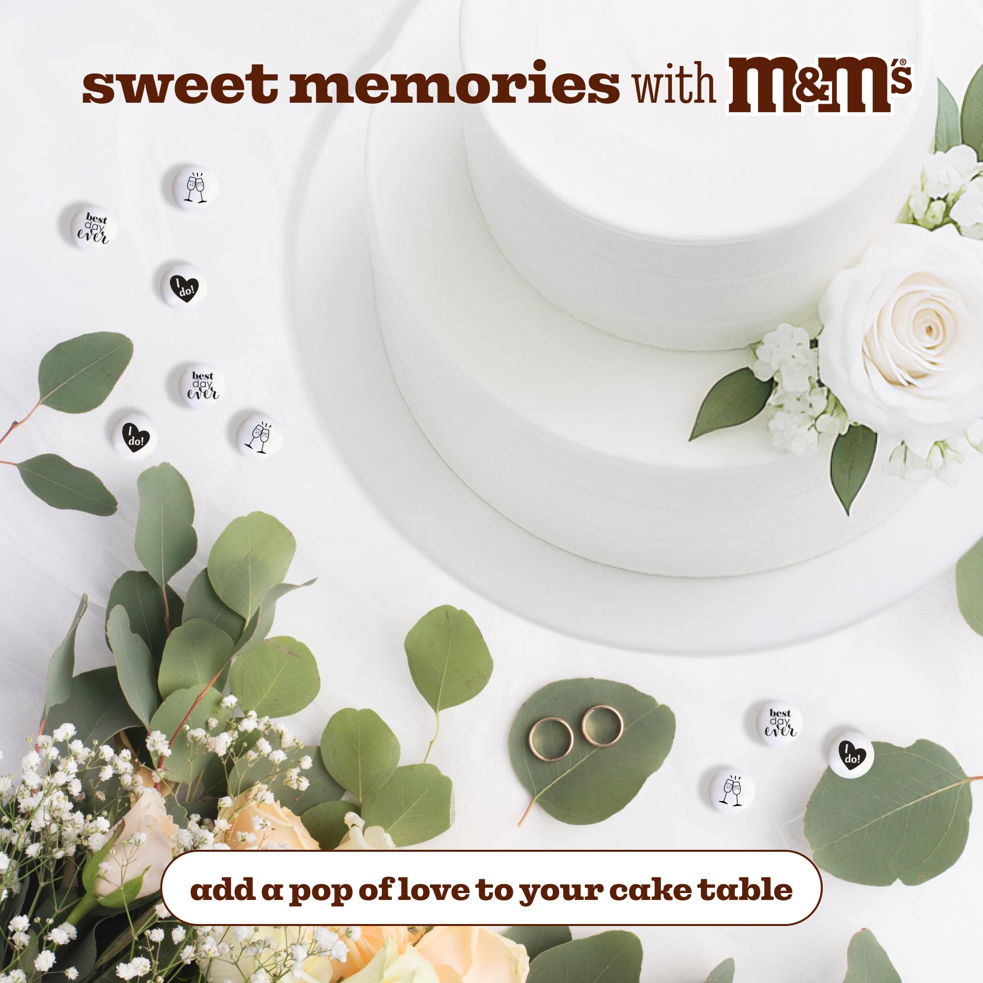 M&M'S WORLD white wedding candies with chic graphics for decorations