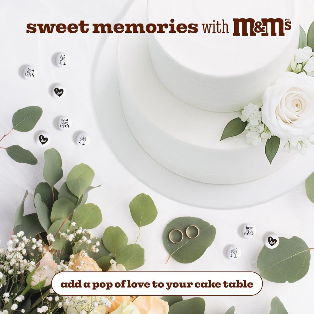 M&M'S WORLD white wedding candies with chic graphics for decorations