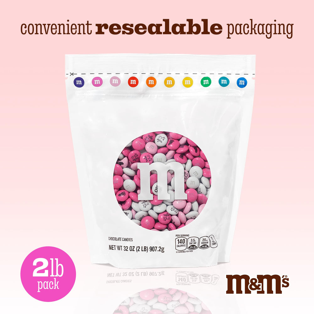 M&M'S World pink-white candy for gender reveal celebrations.