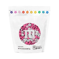 M&M'S World It's A Girl pink and white chocolate candy bag for baby showers.