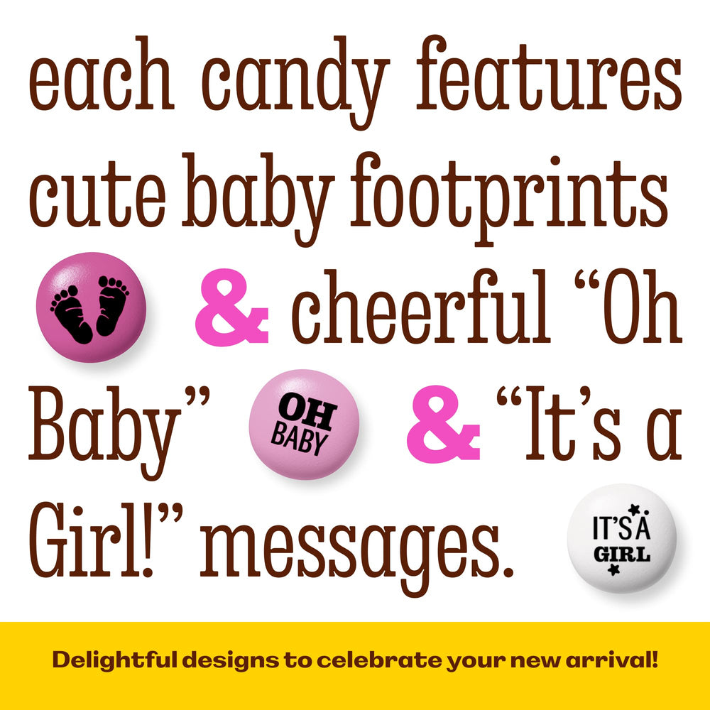 M&M'S World It's A Girl design with ‘Oh Baby’ and ‘It’s A Girl’ phrases.