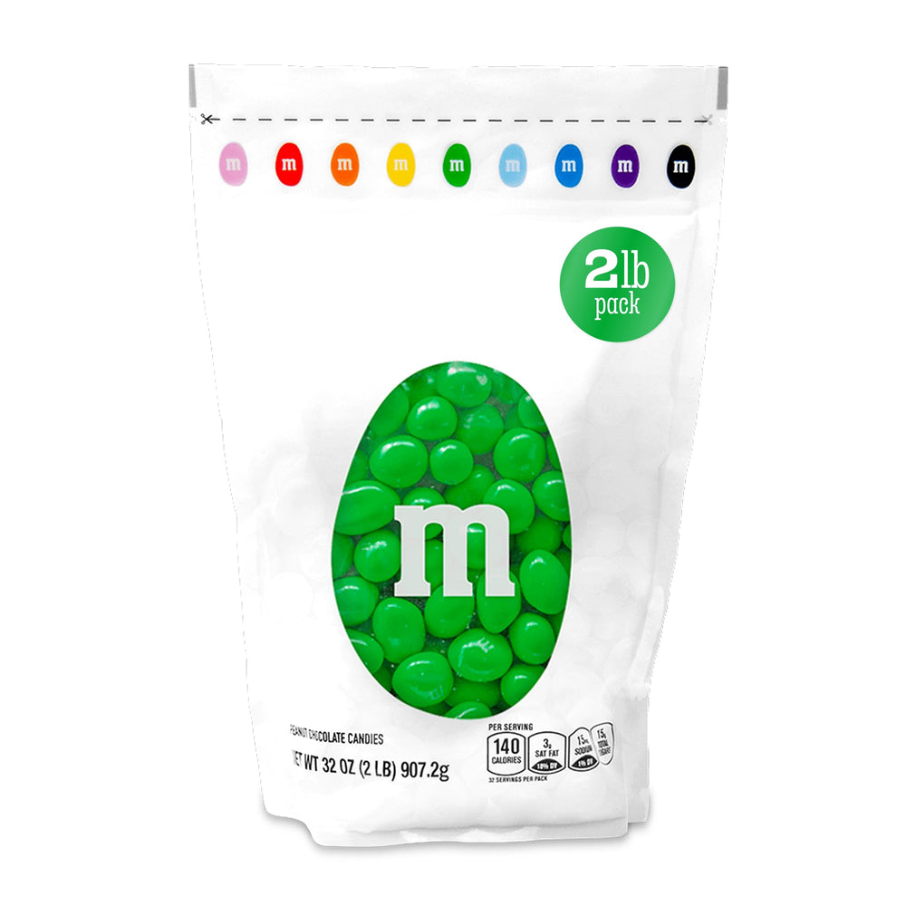 M&M'S WORLD Peanut Green candy in a 2 lb resealable pack for parties