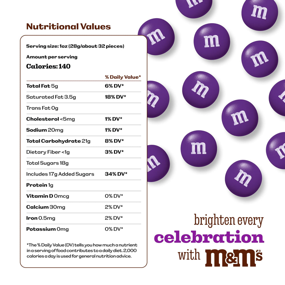 M&M'S World purple gift-bowl display adds festive color to celebrations.