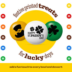 M&M'S WORLD St. Patrick’s Day design on bags highlights shamrocks and festive message.