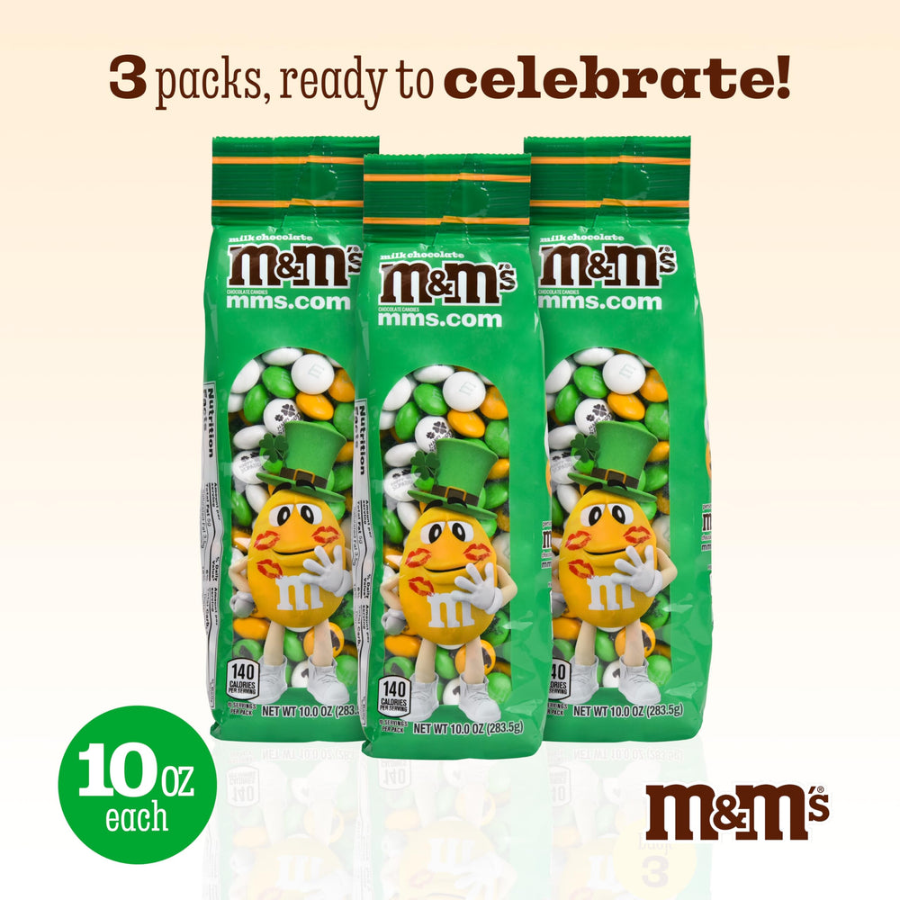 M&M'S WORLD St. Patrick’s Day table decor bags add playful green accents.