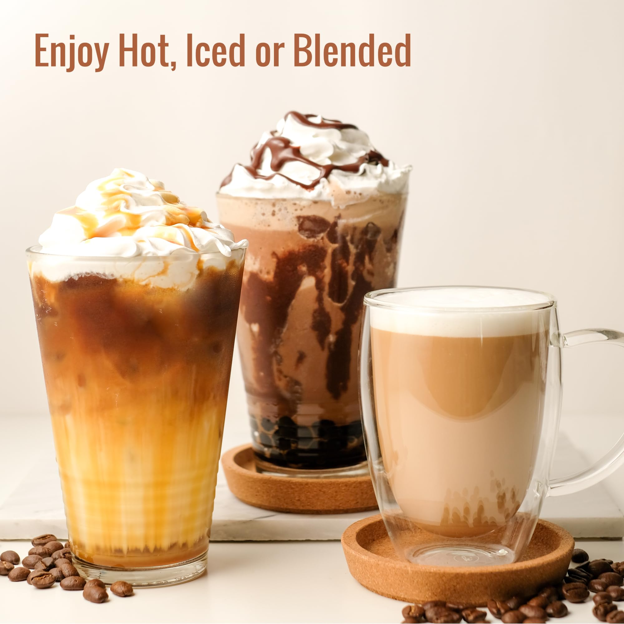 MOCAFÉ caramel frappe with toppings for creative drinks.