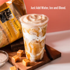 MOCAFÉ caramel frappe blended with ice for a quick treat.