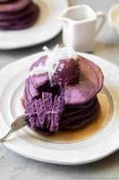 Mochi Foods Ube Pancake Mix batter pour demonstrates quick mix and cook steps
