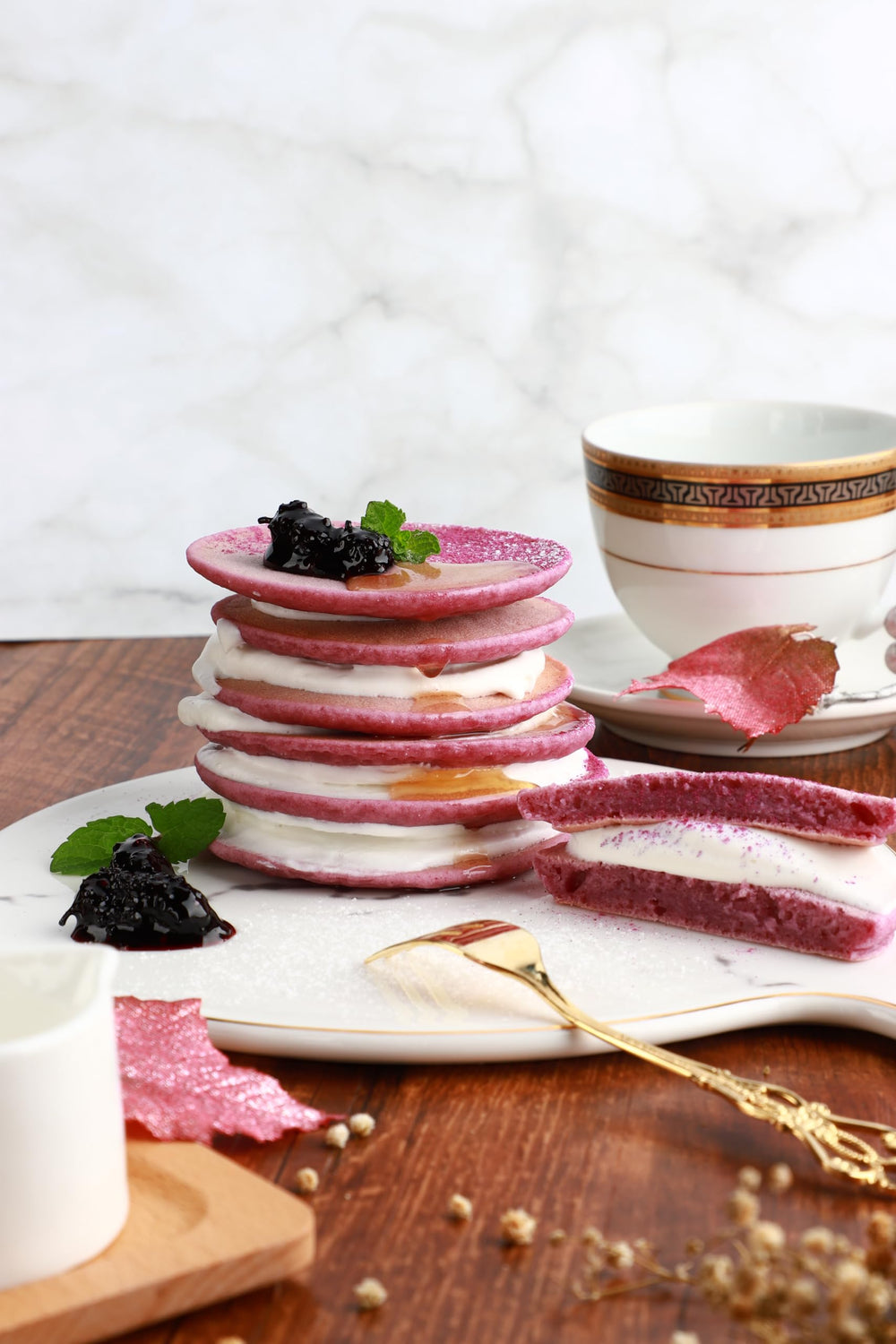 Mochi Foods Ube Pancake Mix on griddle yields chewy mochi-style pancakes