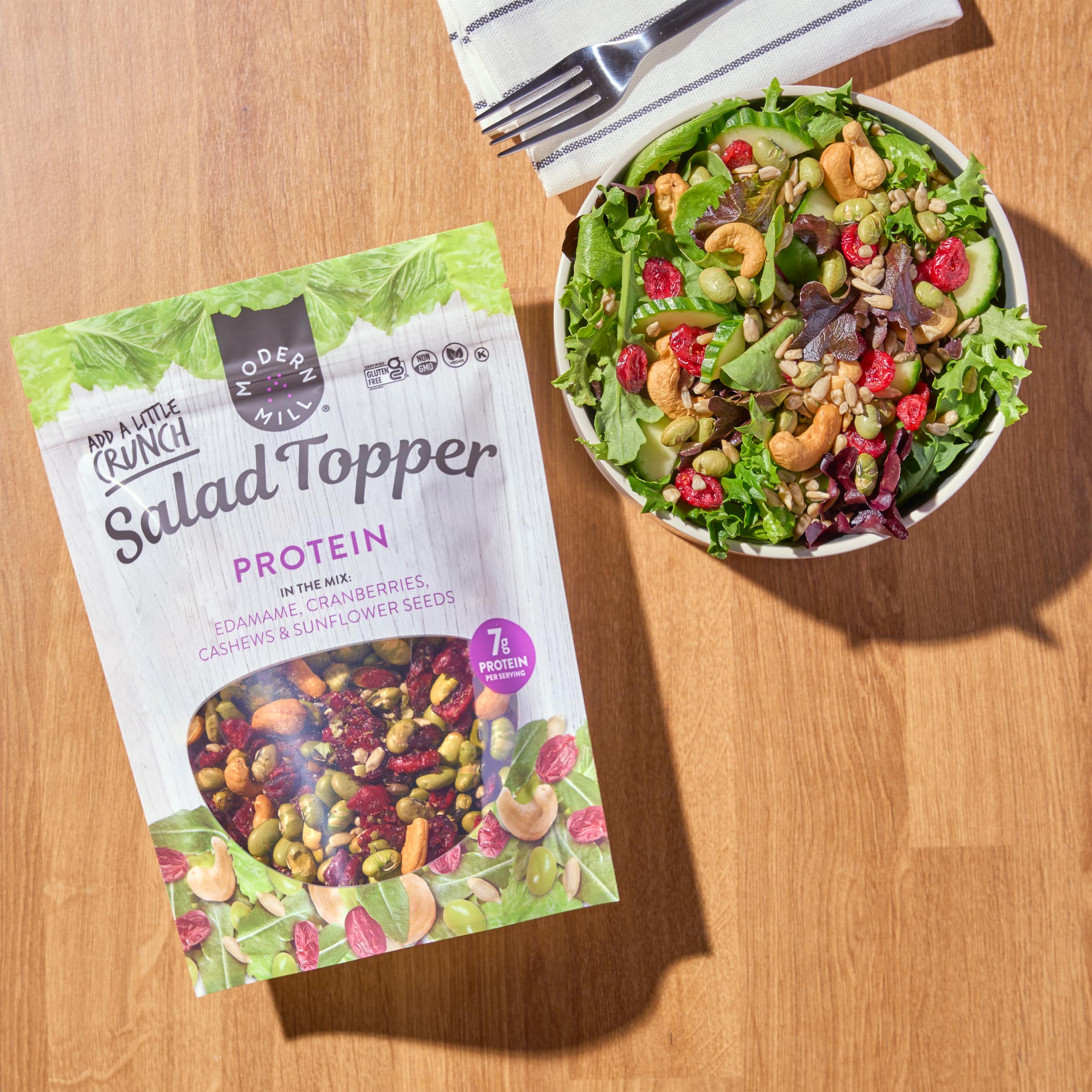 Modern Mill Protein Packed Salad Topper includes edamame for plant protein