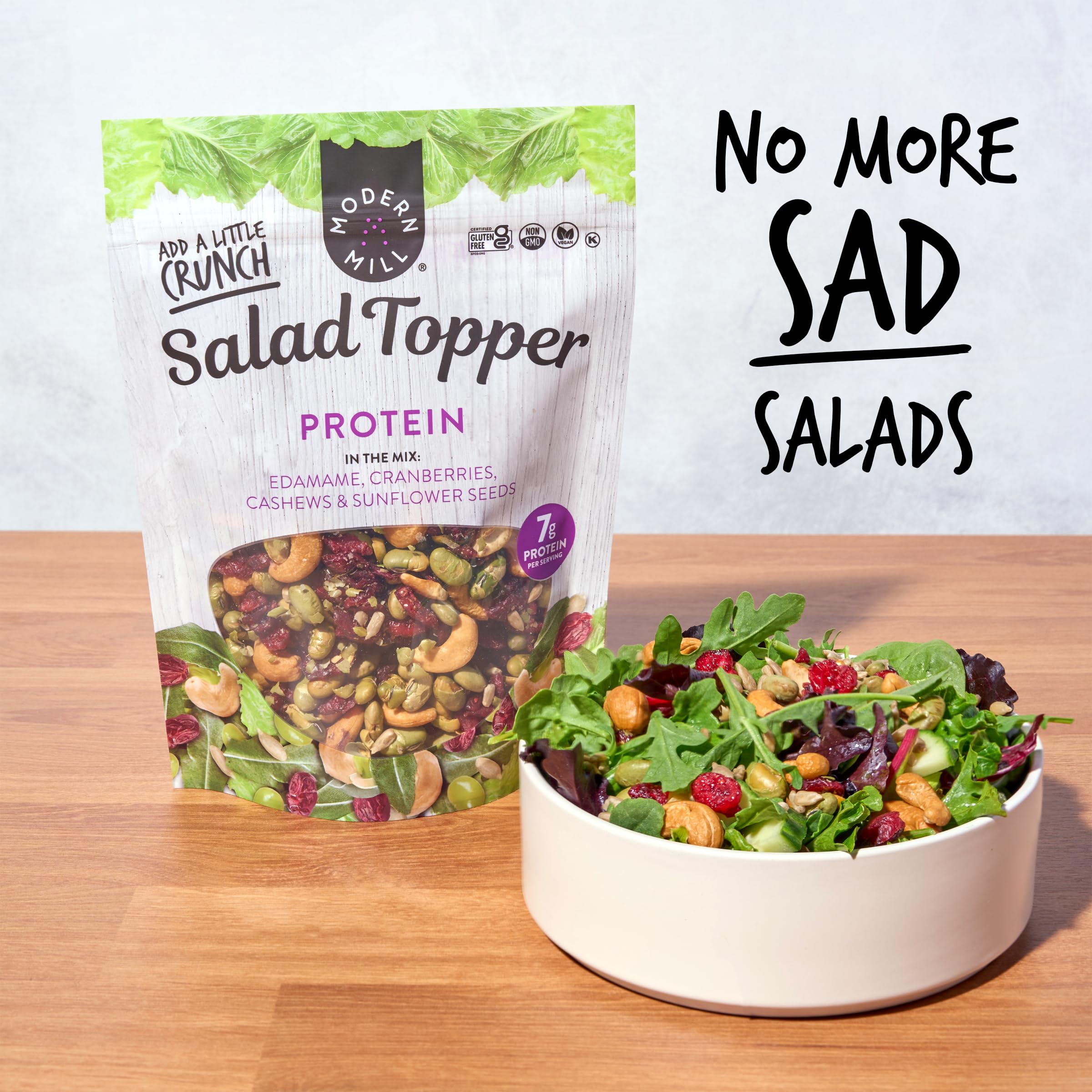 Modern Mill Protein Packed Salad Topper contains sunflower seeds for fiber and crunch