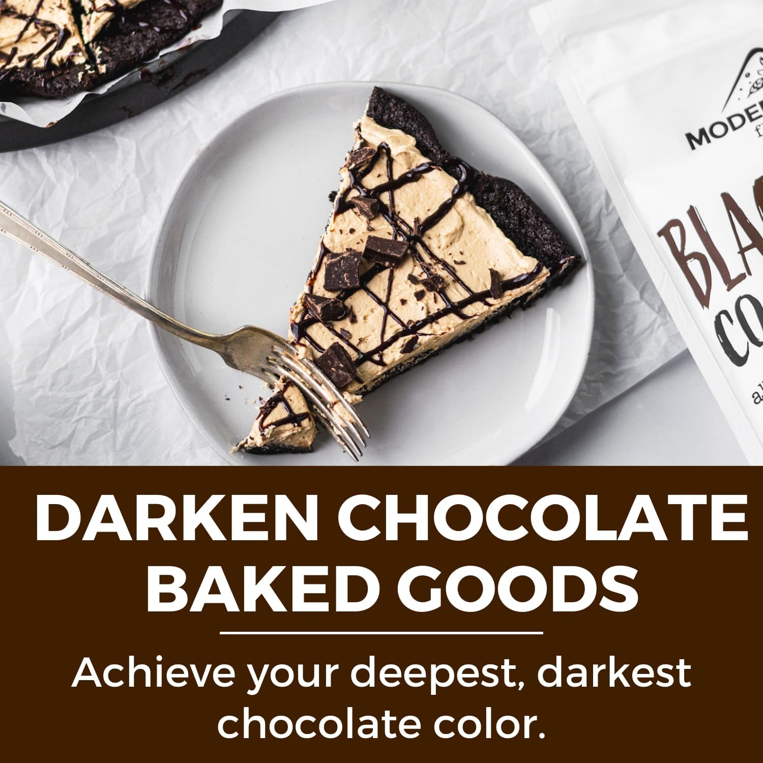 Frosting made with Modern Mountain Black Cocoa Powder for a glossy dark finish