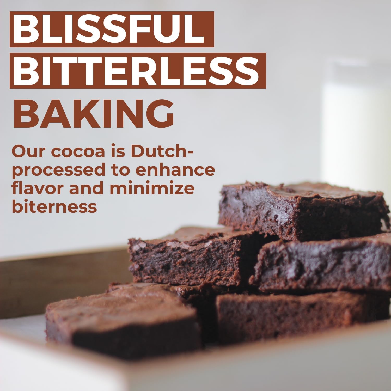 MODERN MOUNTAIN Cocoa Powder baking scene suggesting fudgy brownies and moist cakes.