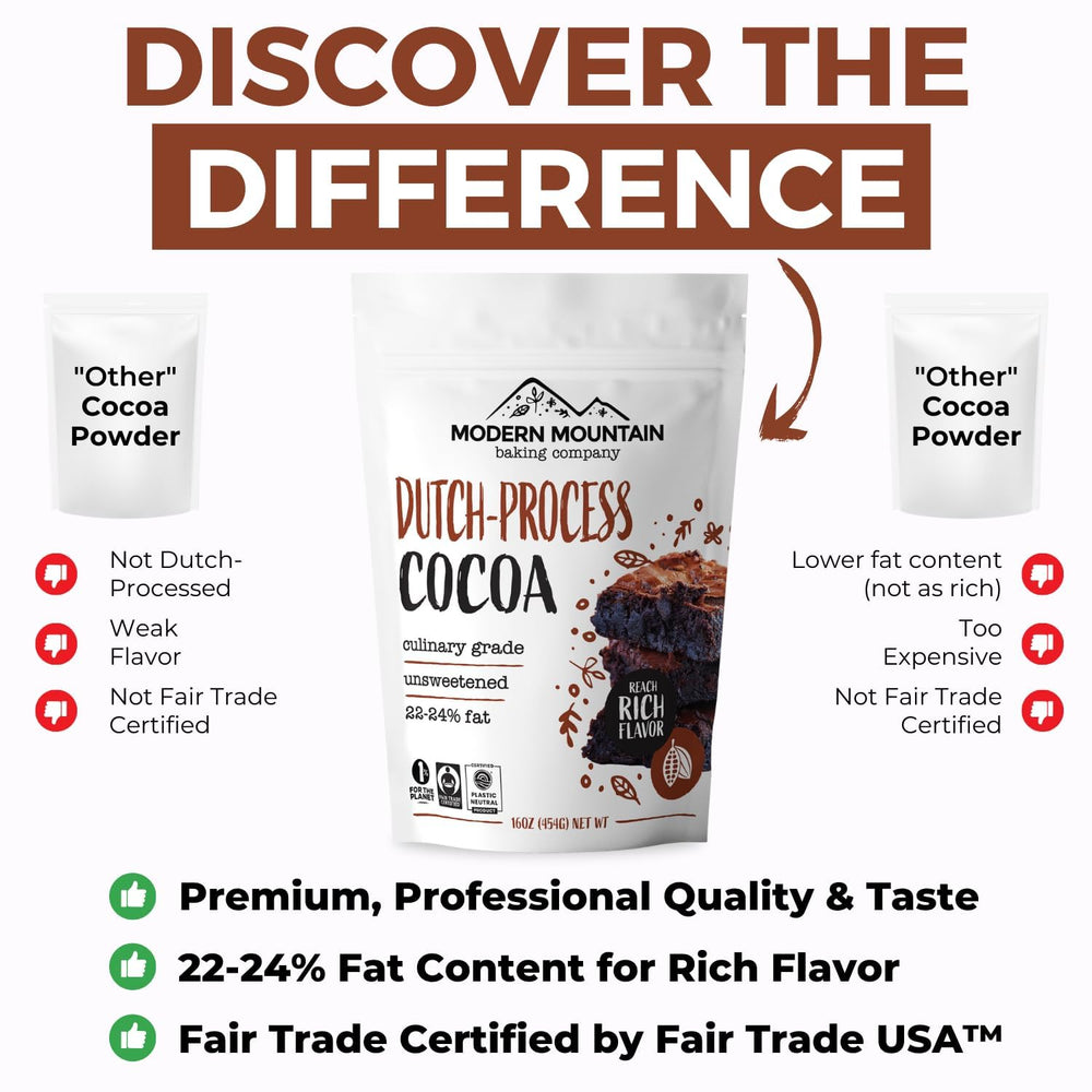 MODERN MOUNTAIN Cocoa Powder fair trade seal signals responsible sourcing.